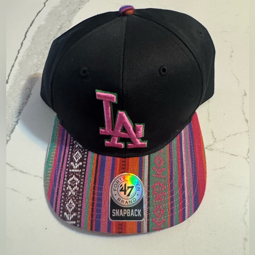 47 Brand Kids Black Snapback Hat with Multicolor Patterned Brim